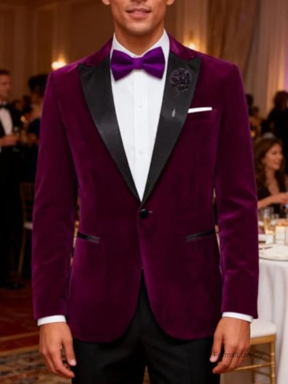 Velvet Blazer for Men | Black Satin Peak Lapel Tuxedo Suit Jacket | One Button